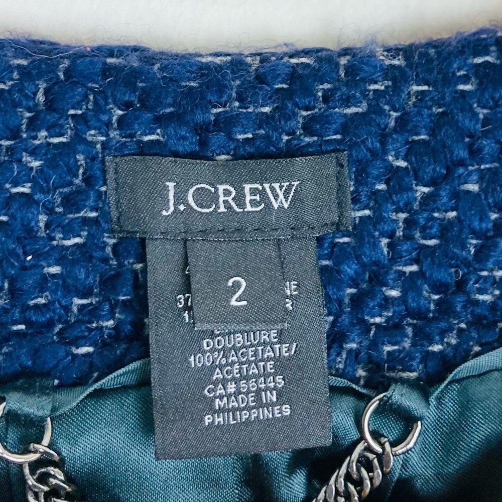 J. Crew navy blue tweed round neck button front lady jacket with frayed edges. 2 - Picture 7 of 8